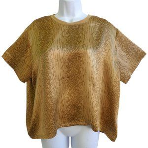SiLK ATM Tee Top Satin Charmeuse Balsa Cracked Print Boxy Knit Crewneck Chic L